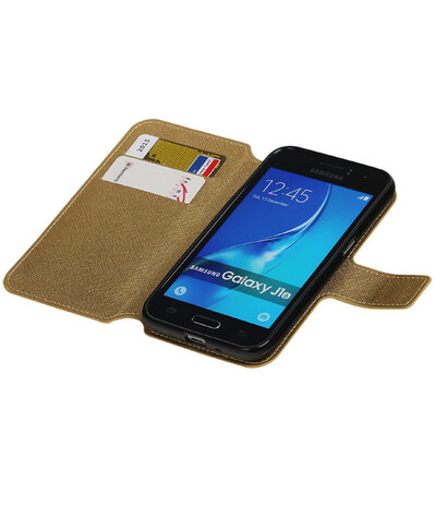 Goud Samsung Galaxy J1 2016 TPU wallet case booktype hoesje HM Book