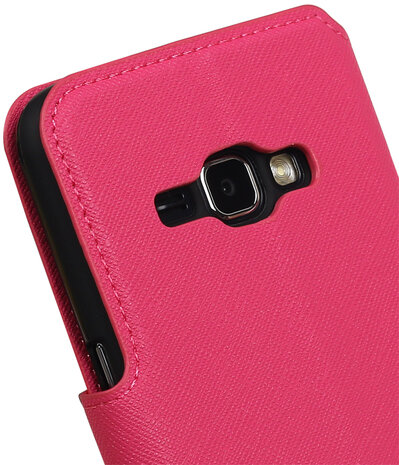 Roze Samsung Galaxy J1 2016 TPU wallet case booktype hoesje HM Book