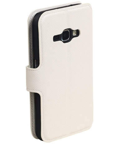 Wit Samsung Galaxy J1 2016 TPU wallet case booktype hoesje HM Book