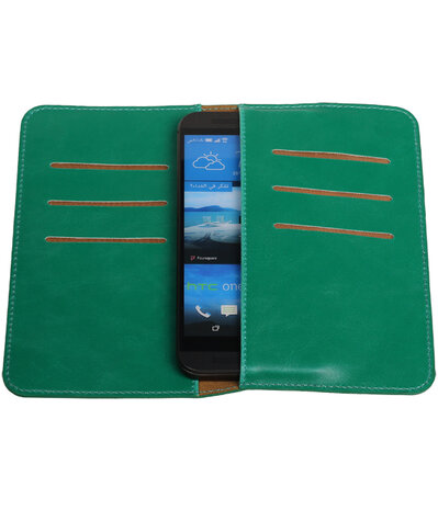 Groen Pull-up Medium Pu portemonnee wallet voor HTC