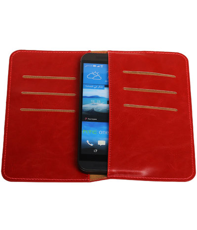 Rood Pull-up Medium Pu portemonnee wallet voor HTC