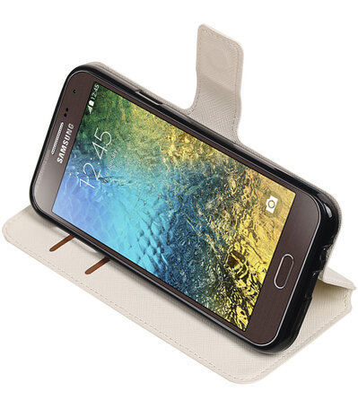 Wit Samsung Galaxy E5 TPU wallet case booktype hoesje HM Book