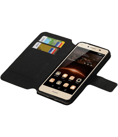 Zwart Huawei Y5 II TPU wallet case booktype hoesje HM Book