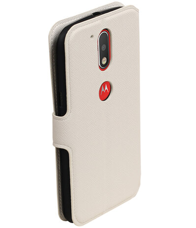 Wit Motorola Moto G4 / G4 Plus TPU wallet case booktype hoesje HM Book