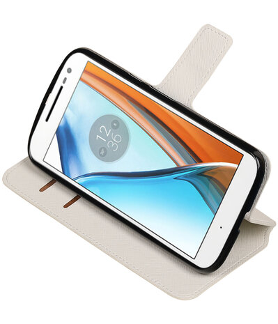 Wit Motorola Moto G4 / G4 Plus TPU wallet case booktype hoesje HM Book