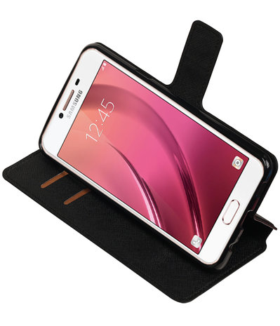 Zwart Samsung Galaxy C7 TPU wallet case booktype hoesje HM Book