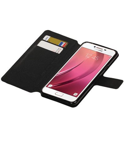Zwart Samsung Galaxy C7 TPU wallet case booktype hoesje HM Book