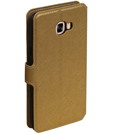 Goud Samsung Galaxy C7 TPU wallet case booktype hoesje HM Book