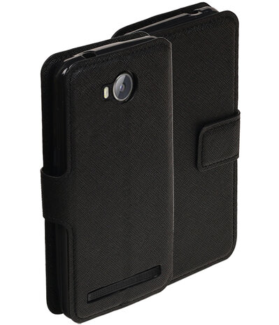 Zwart Huawei Y3 II TPU wallet case booktype hoesje HM Book