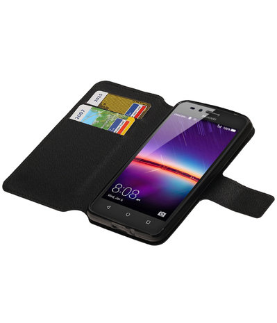 Zwart Huawei Y3 II TPU wallet case booktype hoesje HM Book