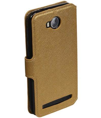 Goud Huawei Y3 II TPU wallet case booktype hoesje HM Book