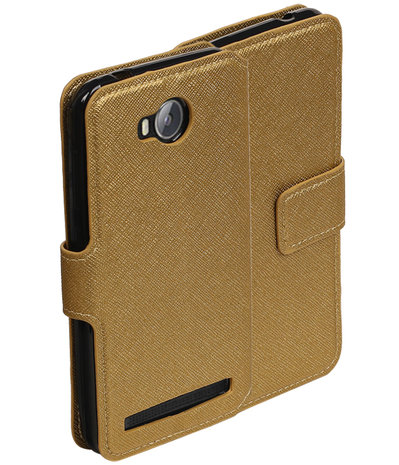 Goud Huawei Y3 II TPU wallet case booktype hoesje HM Book