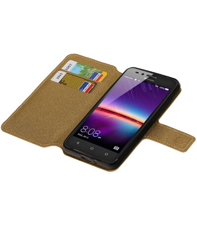 Goud Huawei Y3 II TPU wallet case booktype hoesje HM Book