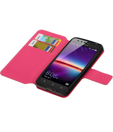 Roze Huawei Y3 II TPU wallet case booktype hoesje HM Book