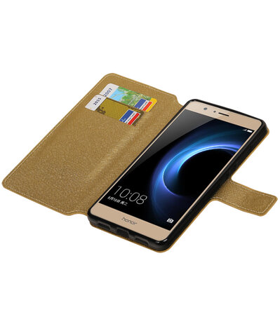 Goud Huawei Honor V8 TPU wallet case booktype hoesje HM Book