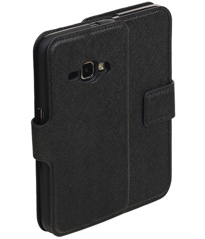 Zwart Samsung Galaxy J1 2016 TPU wallet case booktype hoesje HM Book