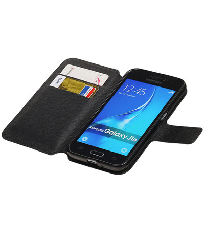 Zwart Samsung Galaxy J1 2016 TPU wallet case booktype hoesje HM Book