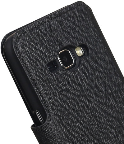 Zwart Samsung Galaxy J1 2016 TPU wallet case booktype hoesje HM Book