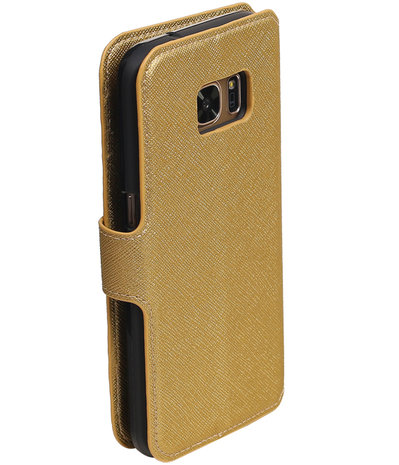 Goud Samsung Galaxy S7 TPU wallet case booktype hoesje HM Book