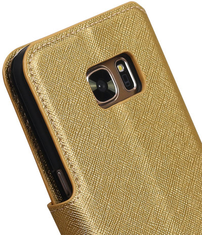 Goud Samsung Galaxy S7 TPU wallet case booktype hoesje HM Book