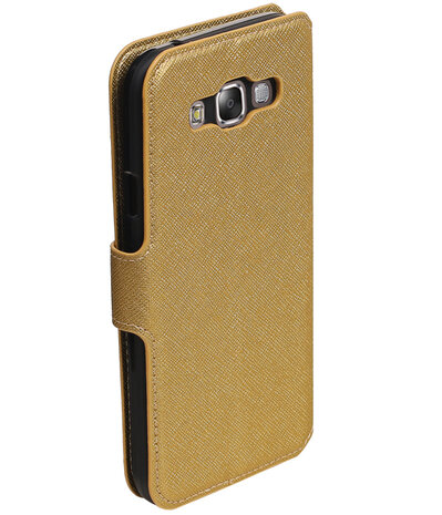 Goud Samsung Galaxy E5 TPU wallet case booktype hoesje HM Book