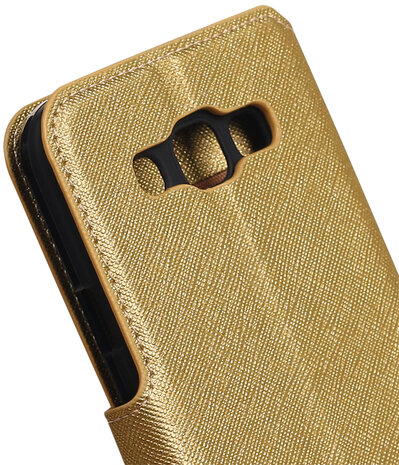Goud Samsung Galaxy E5 TPU wallet case booktype hoesje HM Book