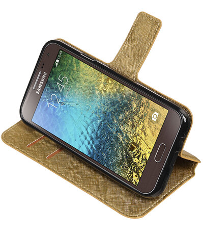 Goud Samsung Galaxy E5 TPU wallet case booktype hoesje HM Book