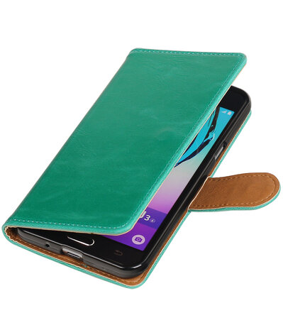 Groen Pull-Up PU booktype wallet hoesje voor Samsung Galaxy J3