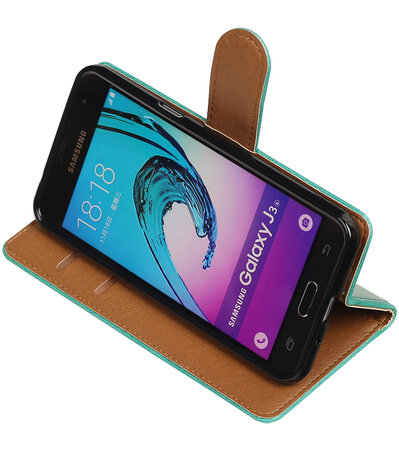 Groen Pull-Up PU booktype wallet hoesje voor Samsung Galaxy J3