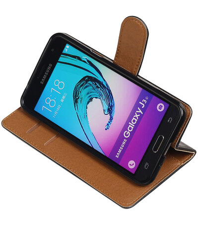 Zwart Pull-Up PU booktype wallet hoesje voor Samsung Galaxy J3