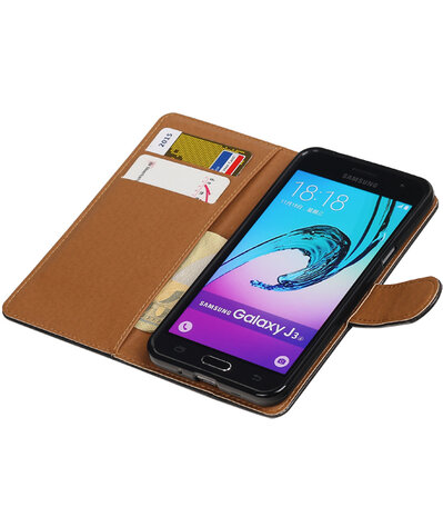 Zwart Pull-Up PU booktype wallet hoesje voor Samsung Galaxy J3