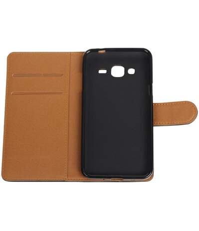 Zwart Pull-Up PU booktype wallet hoesje voor Samsung Galaxy J3