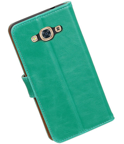 Groen Pull-Up PU booktype wallet hoesje voor Samsung Galaxy J3 Pro