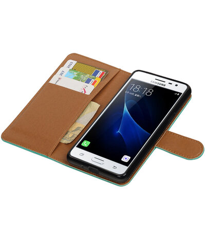 Groen Pull-Up PU booktype wallet hoesje voor Samsung Galaxy J3 Pro