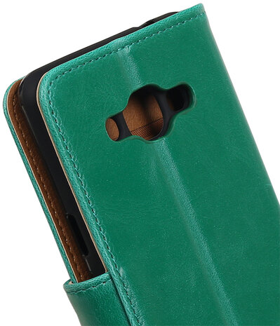 Groen Pull-Up PU booktype wallet hoesje voor Samsung Galaxy J3 Pro