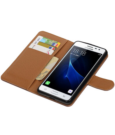 Mocca Pull-Up PU booktype wallet hoesje voor Samsung Galaxy J3 Pro