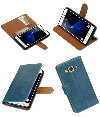 Blauw Pull-Up PU booktype wallet hoesje voor Samsung Galaxy J3 Pro