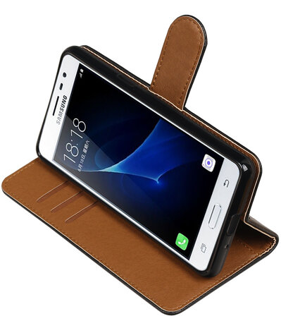 Zwart Pull-Up PU booktype wallet hoesje voor Samsung Galaxy J3 Pro