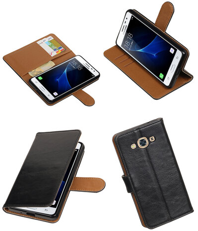 Zwart Pull-Up PU booktype wallet hoesje voor Samsung Galaxy J3 Pro