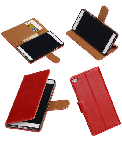Rood Pull-Up PU booktype wallet hoesje voor Huawei P8Rood Pull-Up PU booktype wallet hoesje voor Huawei P8