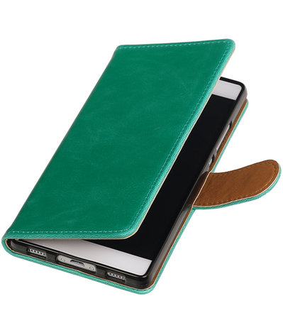 Groen Pull-Up PU booktype wallet voor Hoesje voor Huawei P8