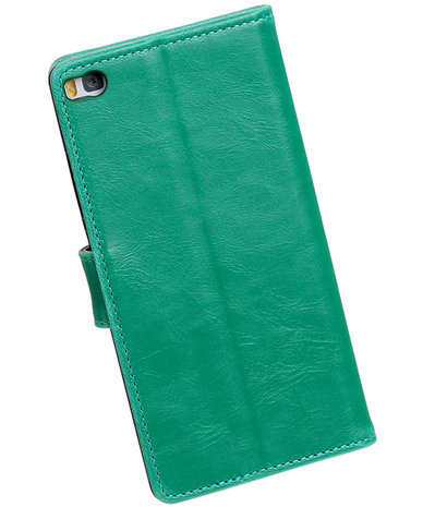 Groen Pull-Up PU booktype wallet voor Hoesje voor Huawei P8