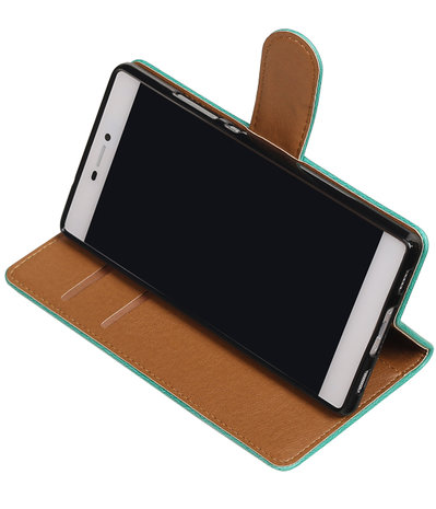 Groen Pull-Up PU booktype wallet voor Hoesje voor Huawei P8