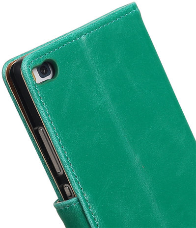 Groen Pull-Up PU booktype wallet voor Hoesje voor Huawei P8