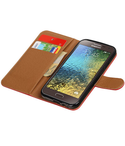 Rood Pull-Up PU booktype wallet hoesje voor Samsung Galaxy E5