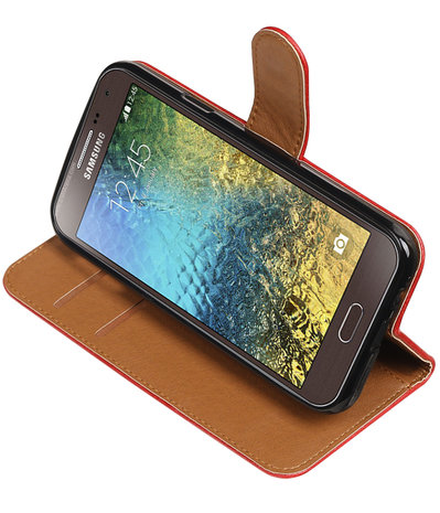 Rood Pull-Up PU booktype wallet hoesje voor Samsung Galaxy E5