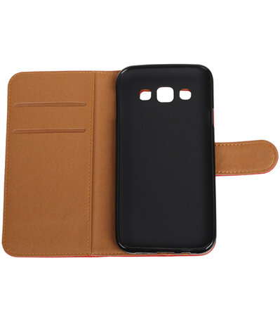 Rood Pull-Up PU booktype wallet voor Hoesje voor Samsung Galaxy E5