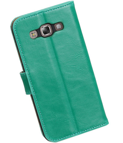 Groen Pull-Up PU booktype wallet hoesje voor Samsung Galaxy E5