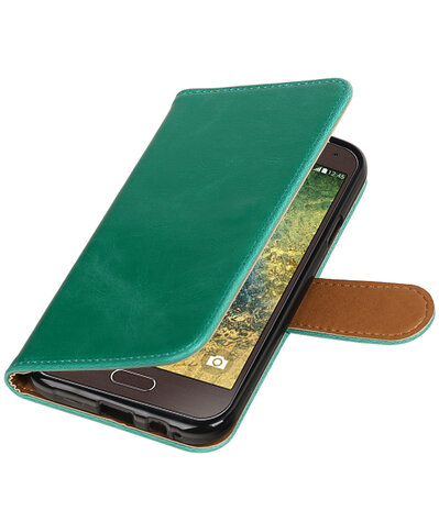 Groen Pull-Up PU booktype wallet hoesje voor Samsung Galaxy E5