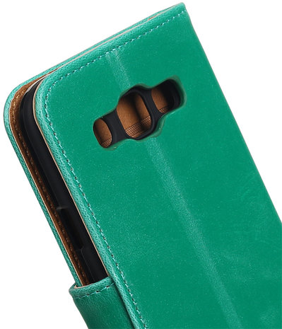 Groen Pull-Up PU booktype wallet hoesje voor Samsung Galaxy E5